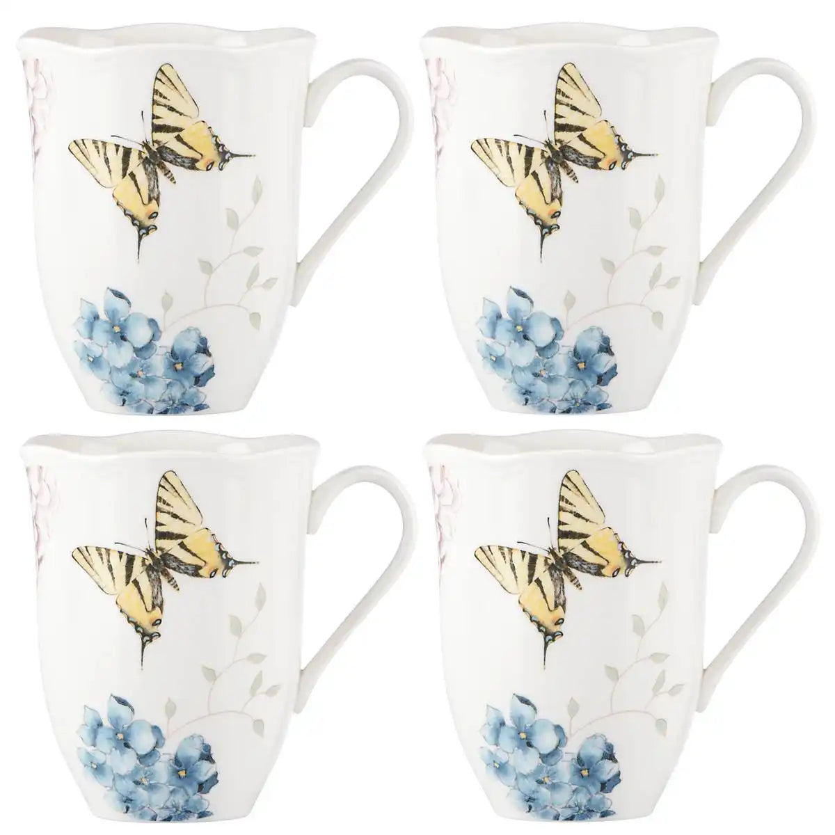 Butterfly Meadow Hydrangea Mugs, Set of 4