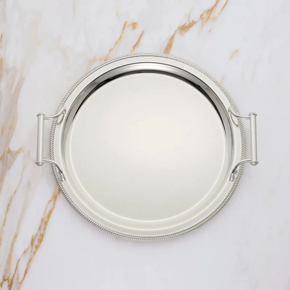 Round Silverplate Tray With Handles