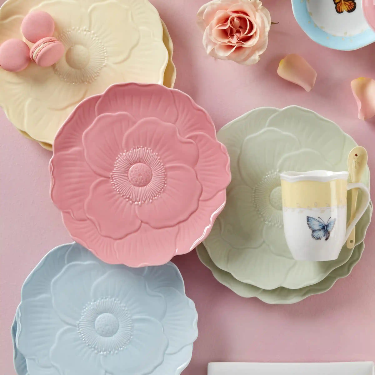 Butterfly Meadow Floral Blue Accent Plates, Set of 4