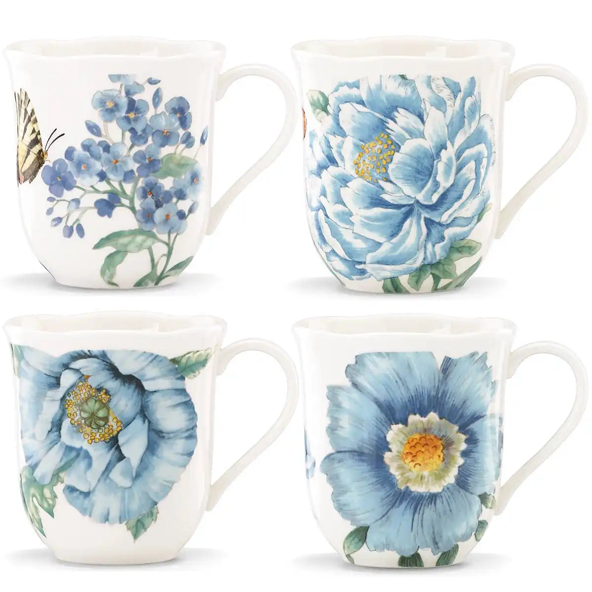 Butterfly Meadow Blue Mugs, Set of 4