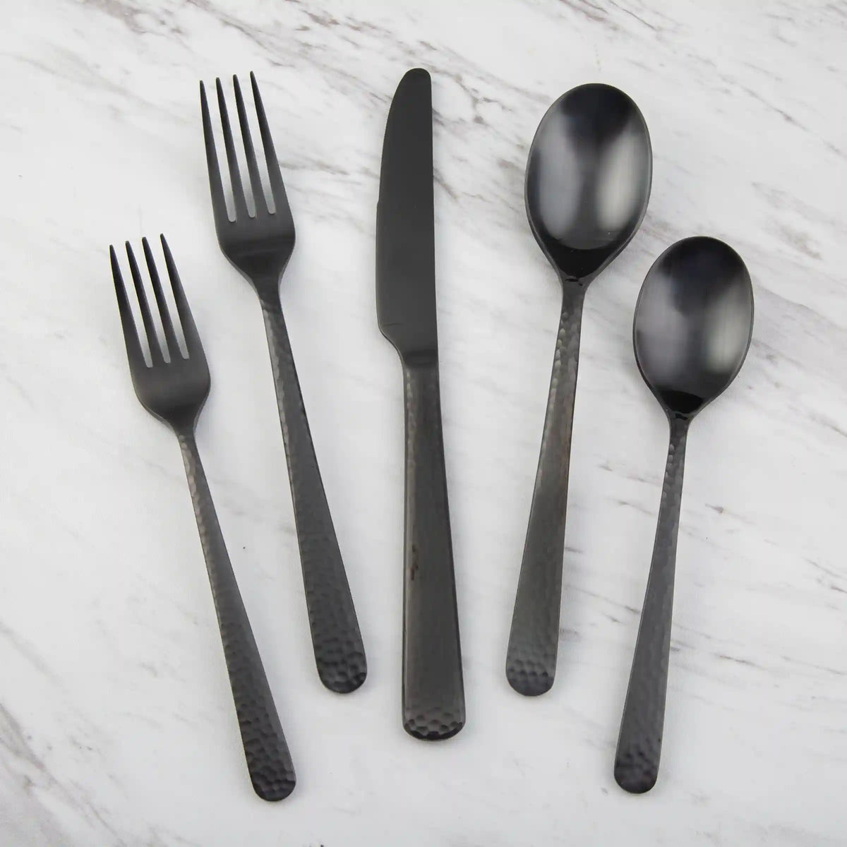 Cecil Black Satin Hammered 20-Piece Flatware Set