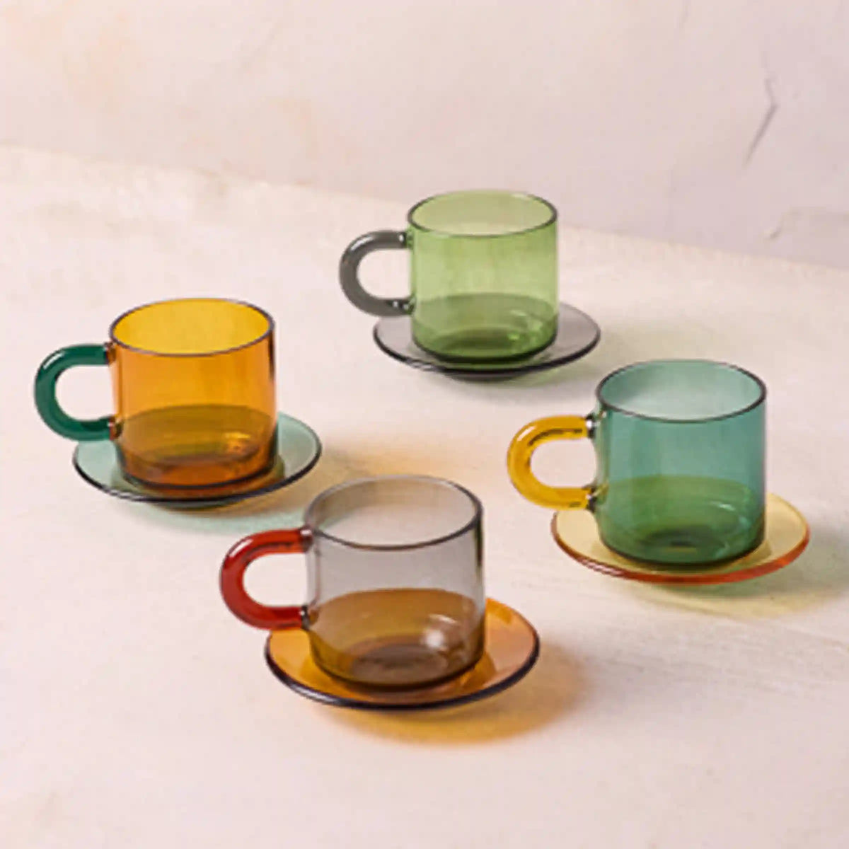 Niko Glass Espresso Cups & Saucers, Set of 4