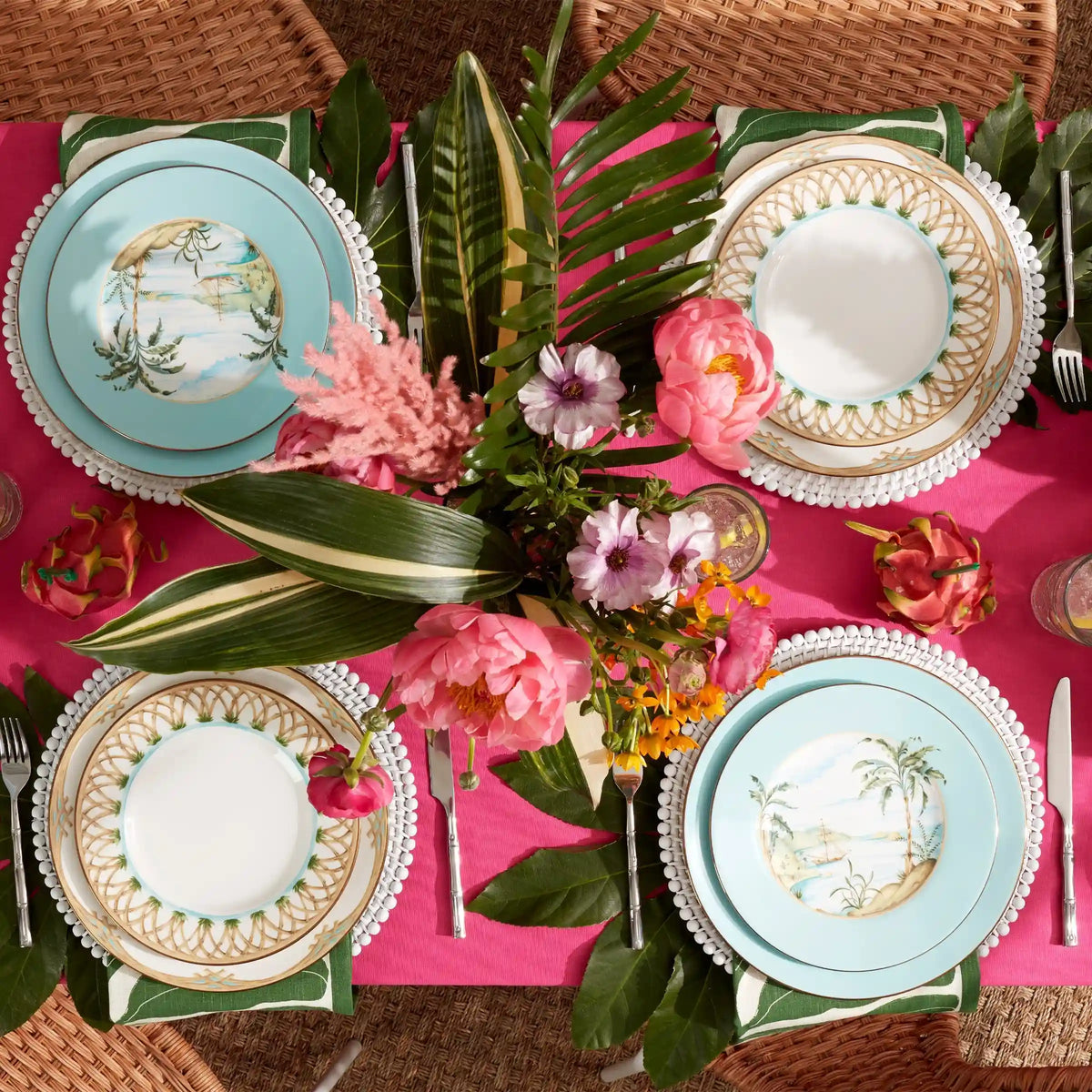 British Colonial Bamboo Accent Plates, Set of 4