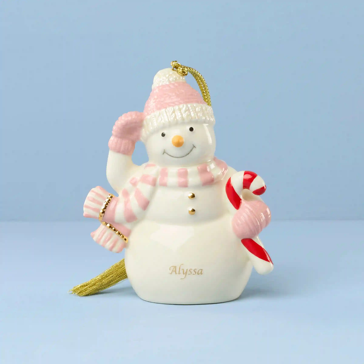 Personalized Winter Snowman Pink Ornament