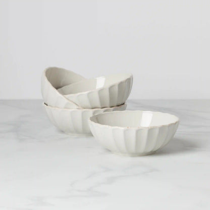 French Perle Scallop White All-Purpose Bowls, Set of 4