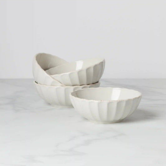 French Perle Scallop White All-Purpose Bowls, Set of 4