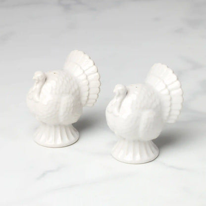 French Perle White Carved Turkey Salt & Pepper Set