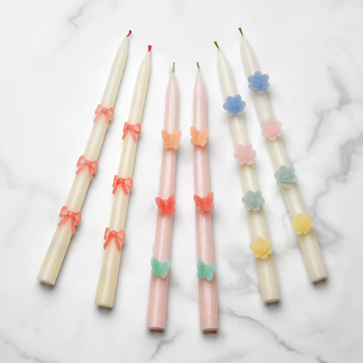Pastel Flowers Taper Candles, Set of 2