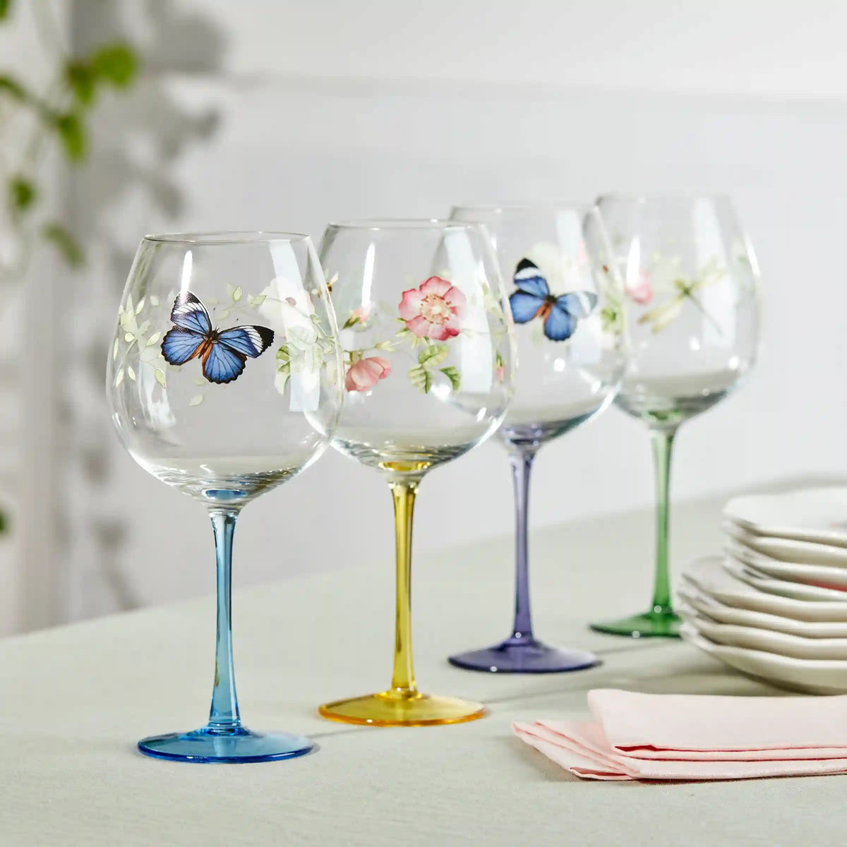 Butterfly Meadow Balloon Wine Glasses, Set of 4, Assorted