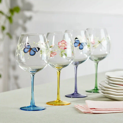 Butterfly Meadow Balloon Wine Glasses, Set of 4, Assorted