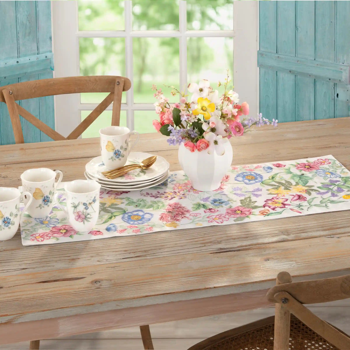 Butterfly Meadow Garden Embroidered Centerpiece Table Runner
