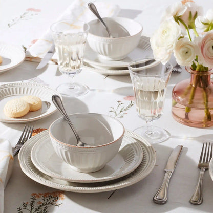 French Perle Groove White 18-Piece Dinnerware Set
