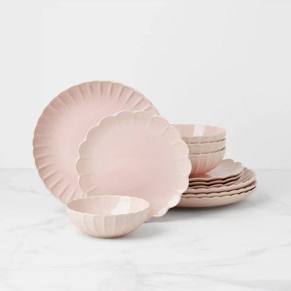 French Perle Scallop Blush 12-Piece Dinnerware Set