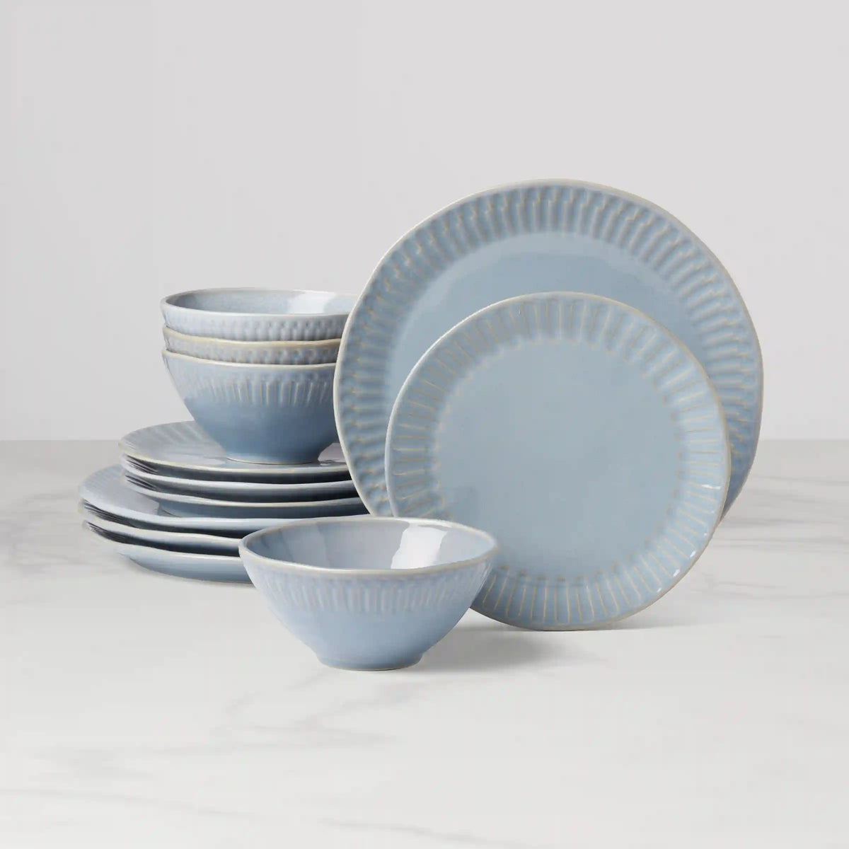 Artisanal Stripe Blue 12-Piece Dinnerware Set