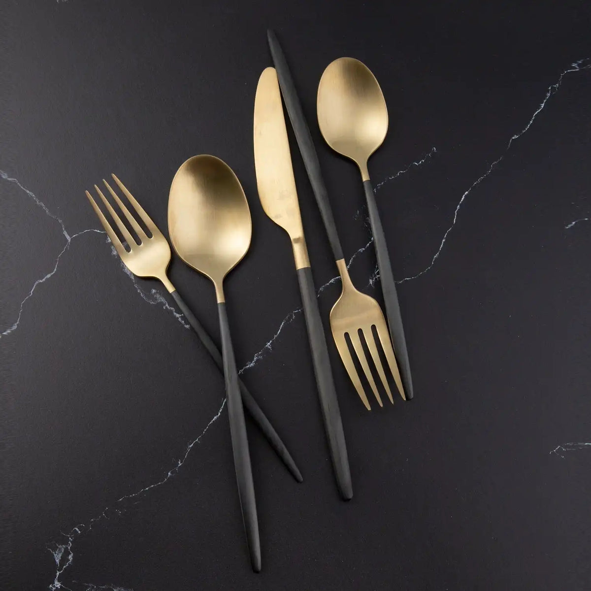 Gaze Black Champagne Satin 20-Piece Flatware Set