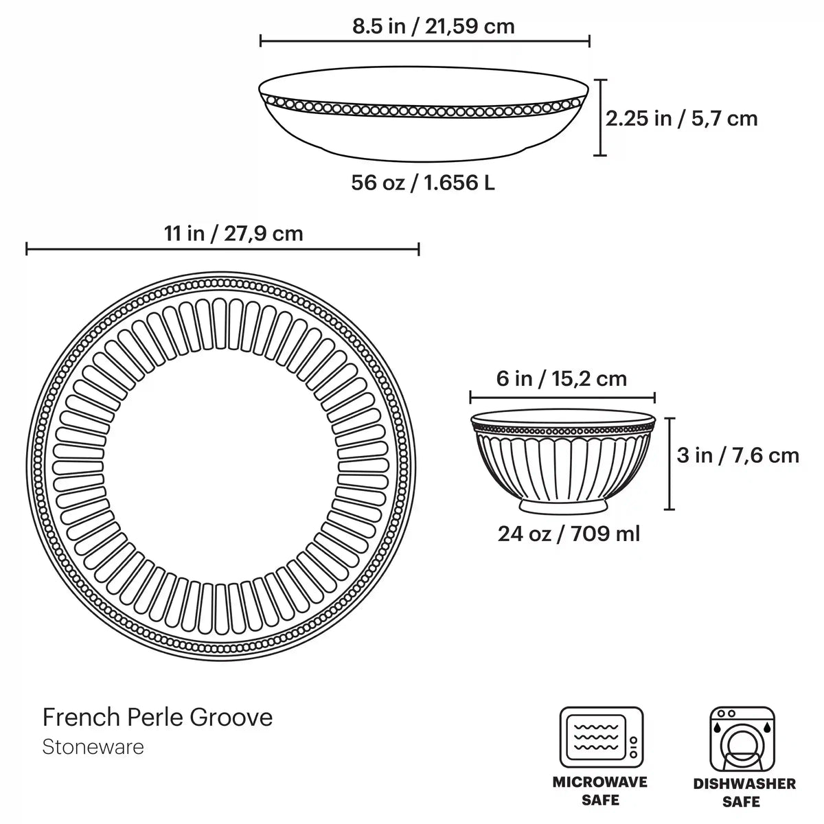 French Perle Groove White 12-Piece Dinnerware Set
