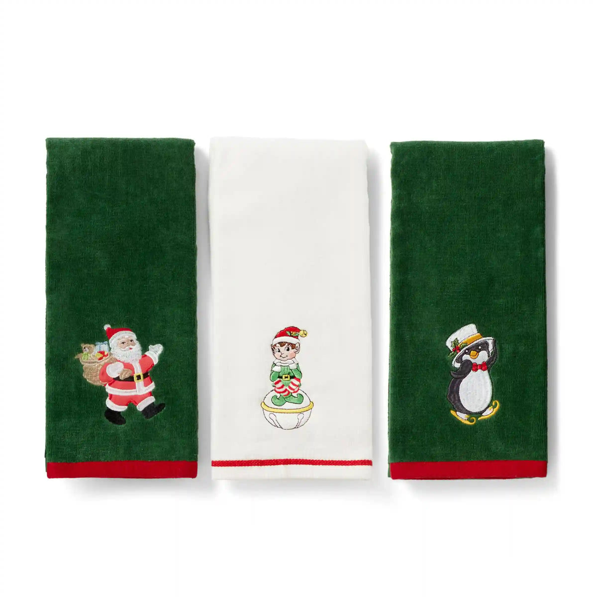 Holiday Elf, Santa & Penguin Kitchen Towels, Set of 3