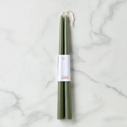 Dipped Moss 12" Taper Candle, Set of 2