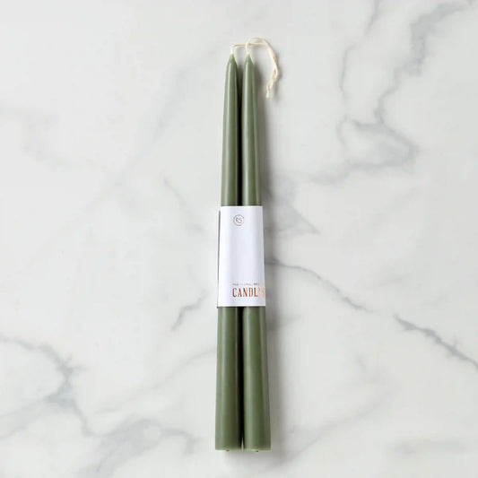 Dipped Moss 12" Taper Candle, Set of 2