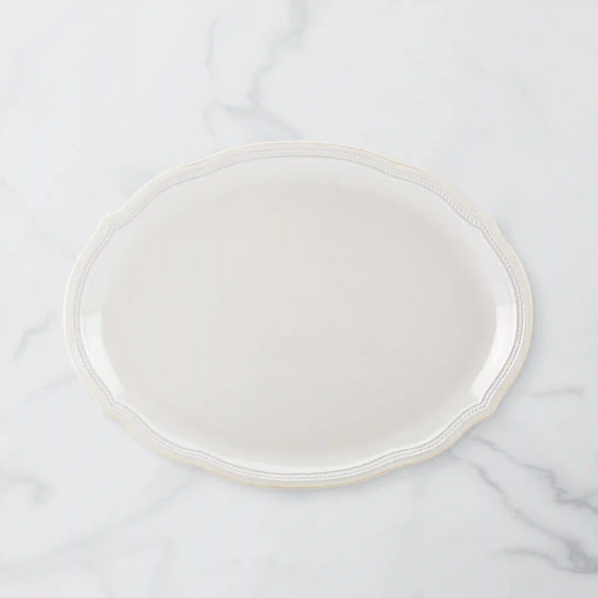 French Perle Bead White Oval Platter
