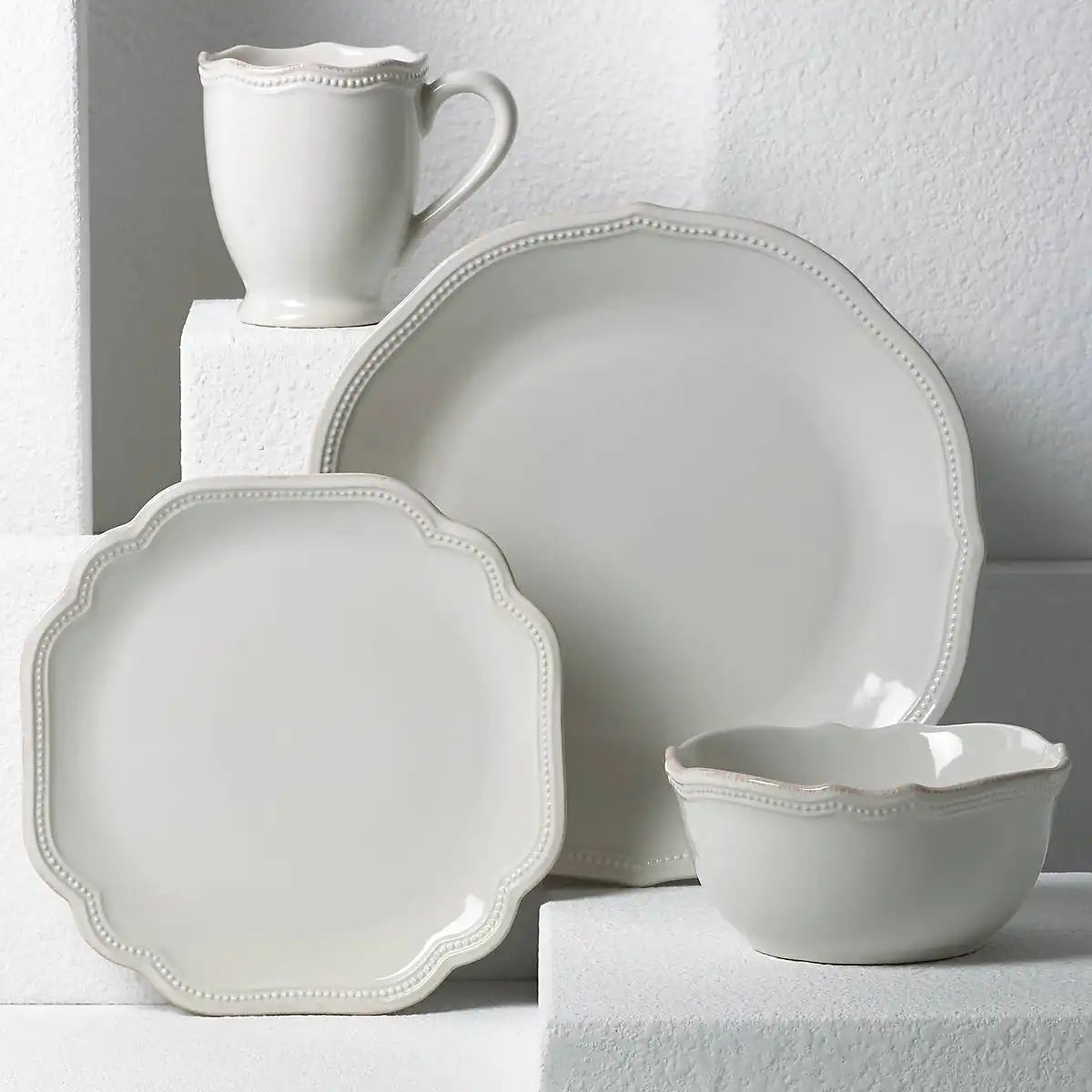 French Perle Bead White 4-Piece Place Setting