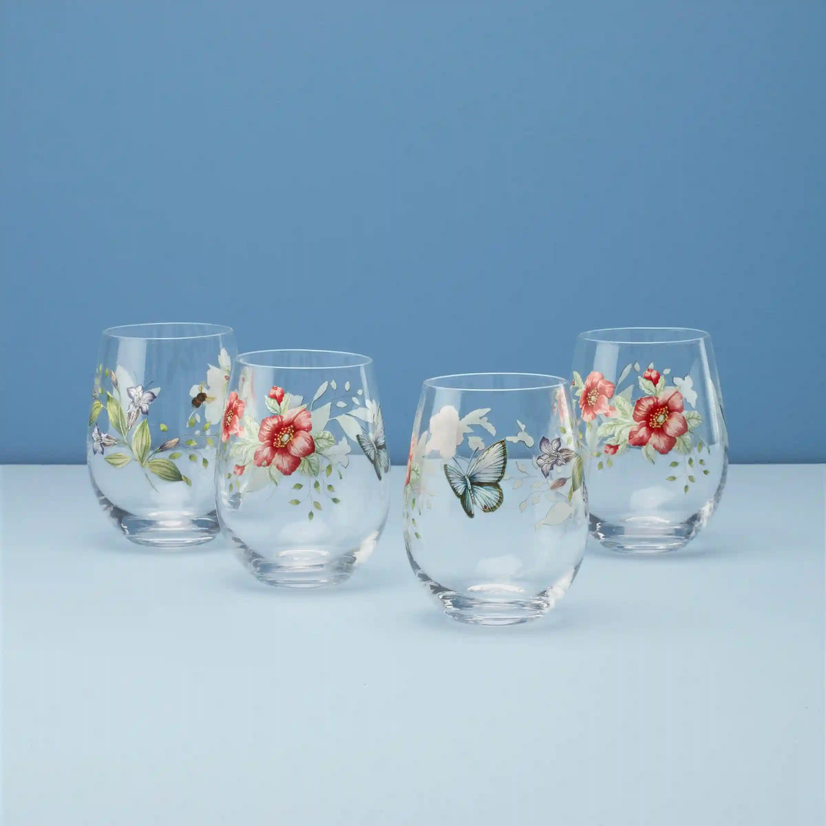 Butterfly Meadow Stemless Wine Glasses, Set of 4