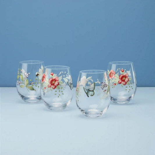 Butterfly Meadow Stemless Wine Glasses, Set of 4