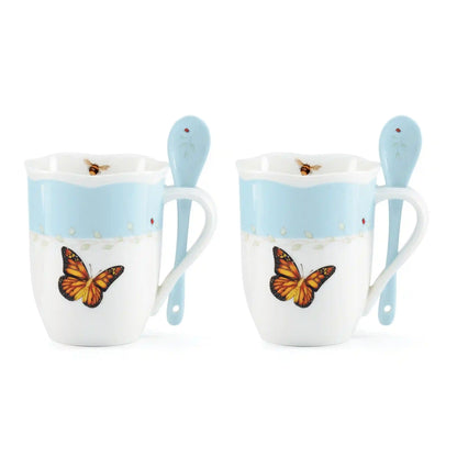 Butterfly Meadow Color Mugs with Spoons, Set of 8