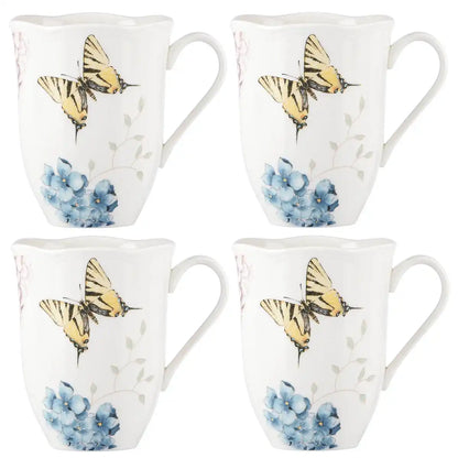 Butterfly Meadow Hydrangea Mugs, Set of 4