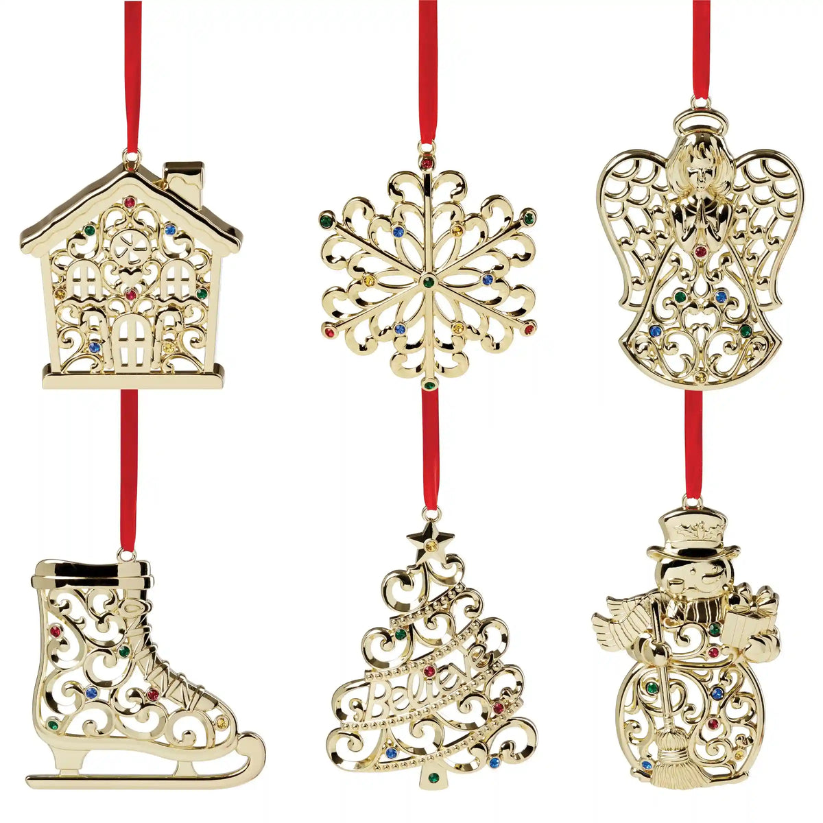Sparkle & Scroll 6-Piece Gold Ornament Set