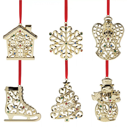 Sparkle & Scroll 6-Piece Gold Ornament Set