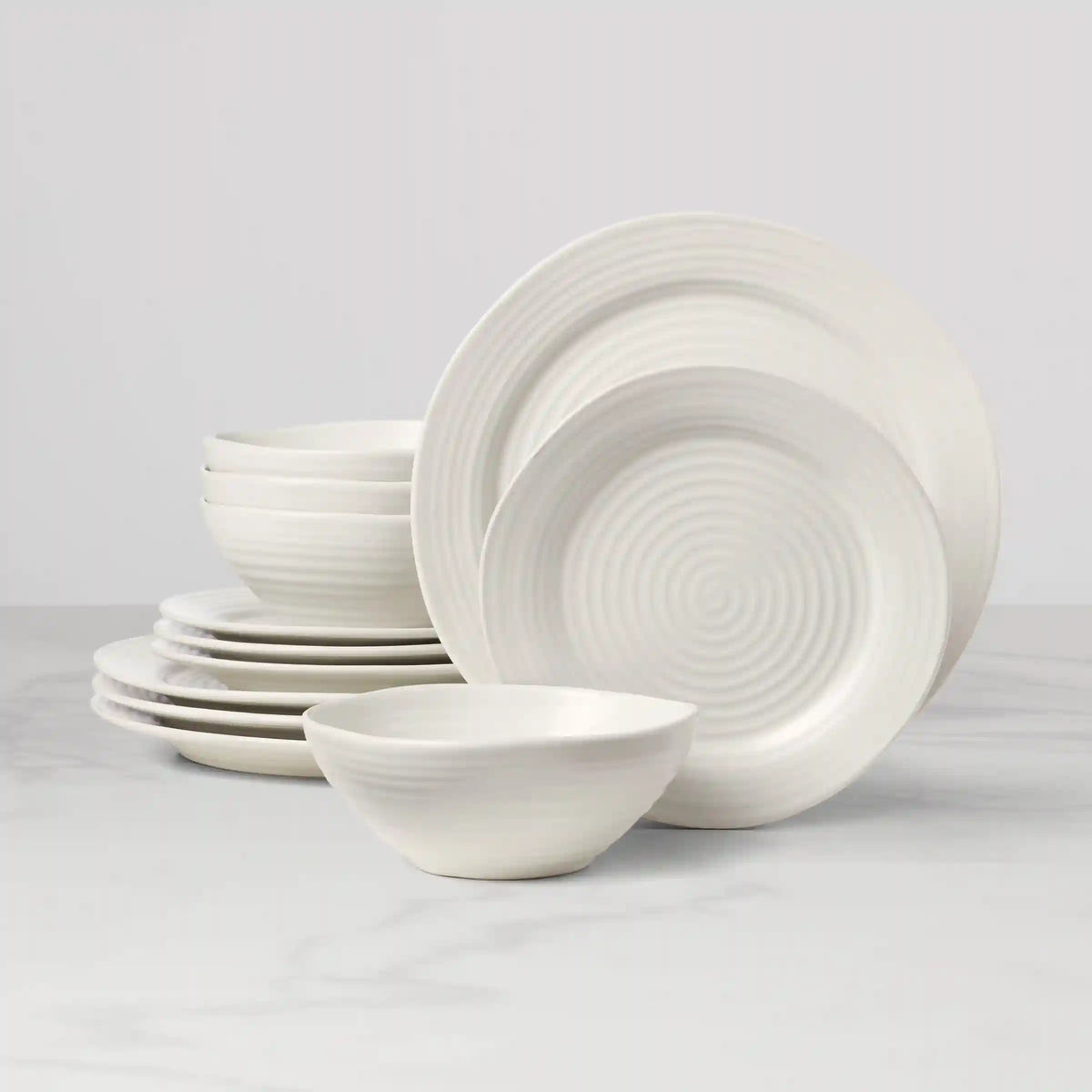 Ridge White 12-Piece Dinnerware Set