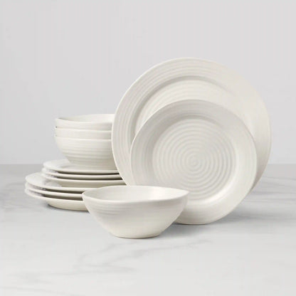 Ridge White 12-Piece Dinnerware Set