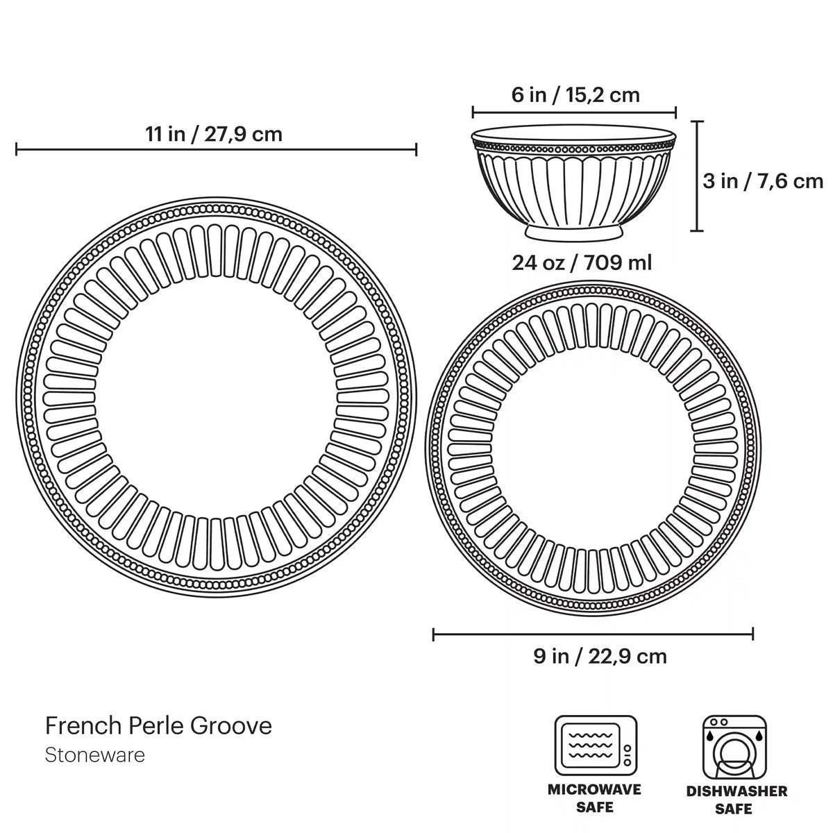 French Perle Groove White 12-Piece Place Setting