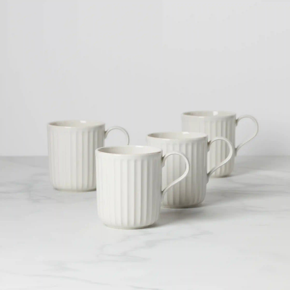 French Perle Scallop White Mugs, Set of 4