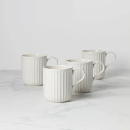 French Perle Scallop White Mugs, Set of 4