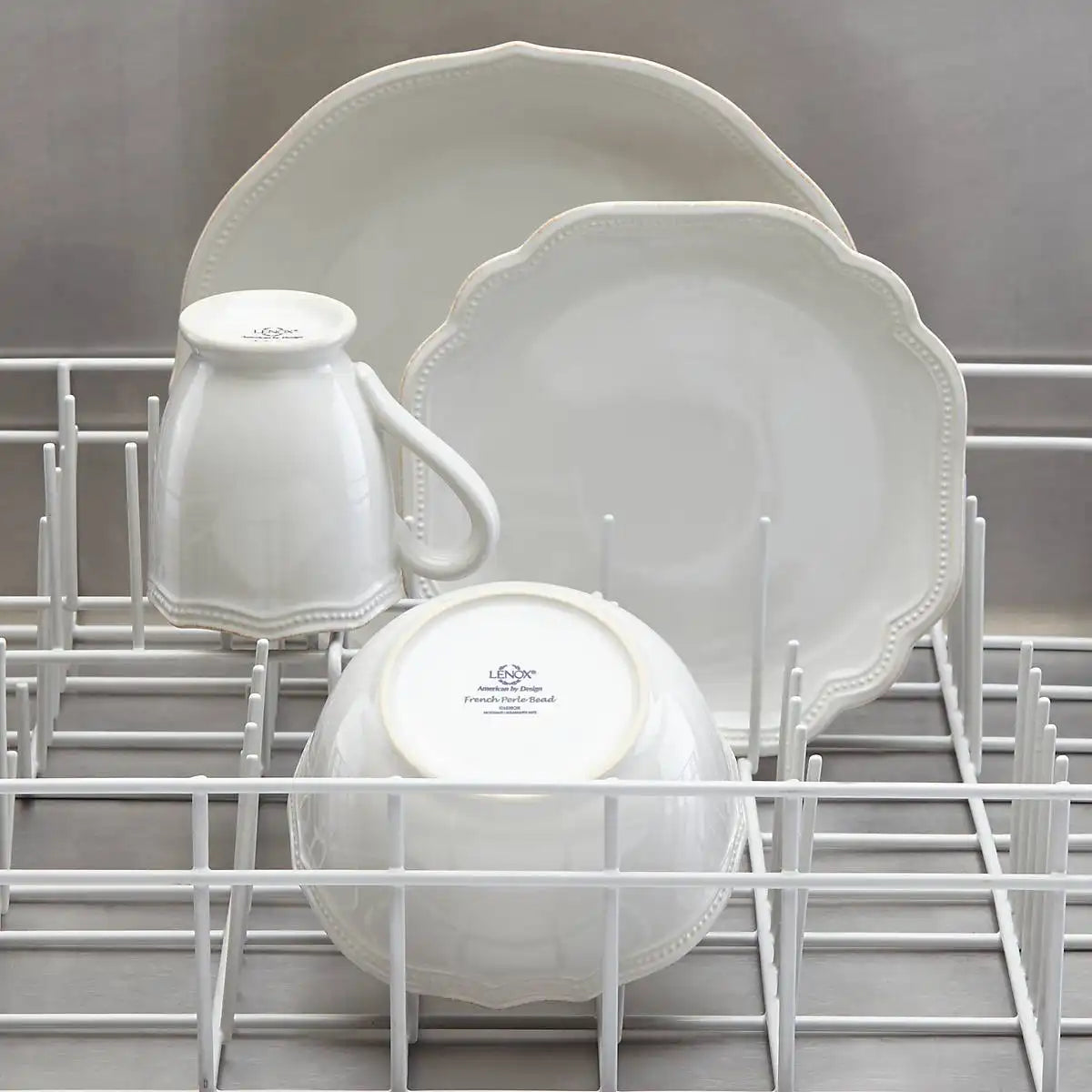 French Perle Bead White 4-Piece Place Setting