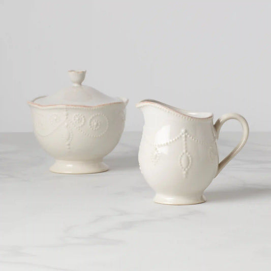 French Perle White Sugar & Creamer