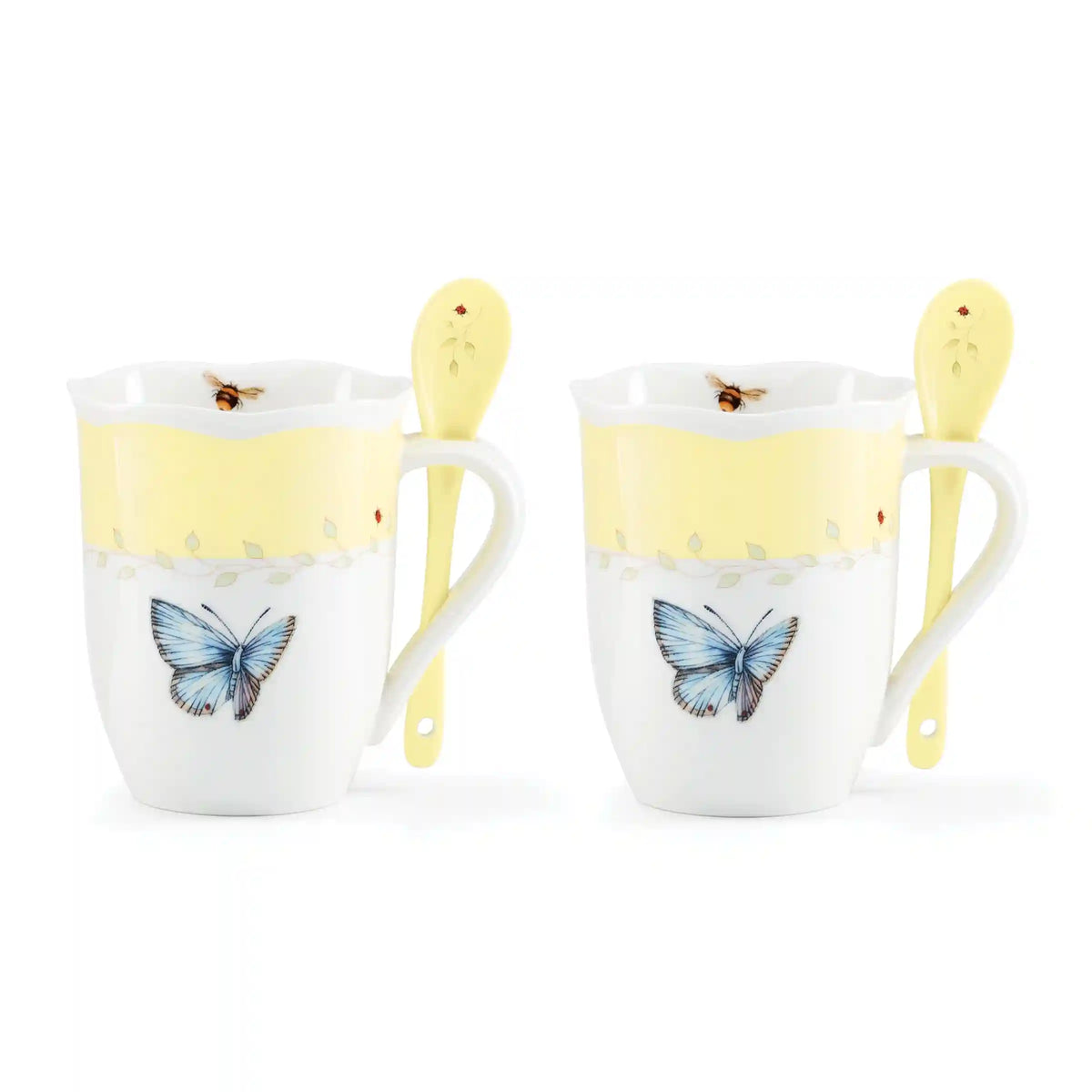 Butterfly Meadow Color Mugs with Spoons, Set of 8