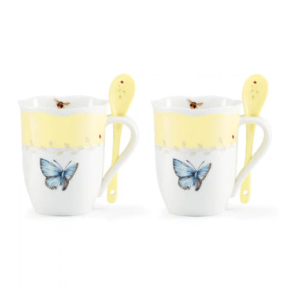 Butterfly Meadow Color Mugs with Spoons, Set of 8