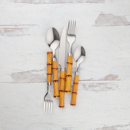 Bamboo Plastic Handle 20-Piece Flatware Set