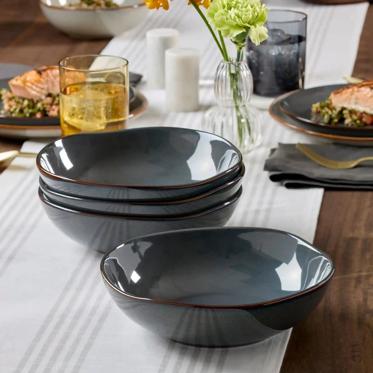 Organic Shades Gray Pasta Bowls, Set of 4