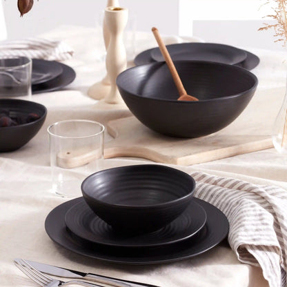 Ridge Black 12-Piece Dinnerware Set