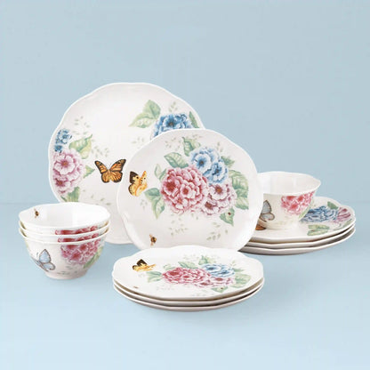 Butterfly Meadow Hydrangea 12-Piece Dinnerware Set