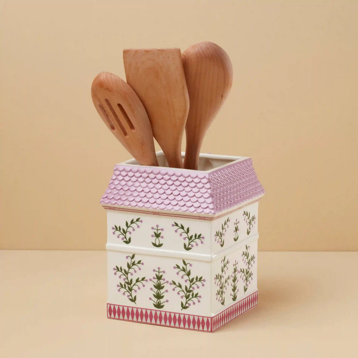 Lenox Spice Village Utensil Crock with Wood Utensils