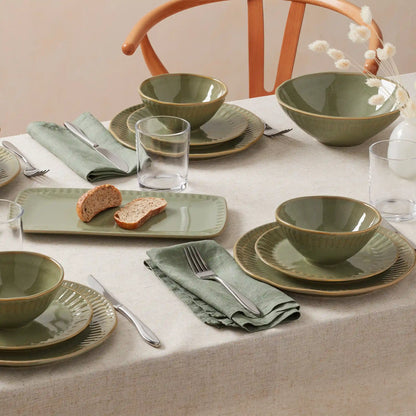 Artisanal Stripe Green 12-Piece Dinnerware Set