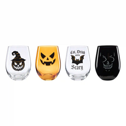 Vintro Halloween Stemless Wine Glasses, Set Of 4