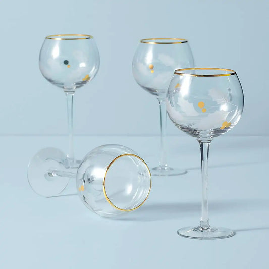 Holiday Gold Balloon Glasses, Set of 4