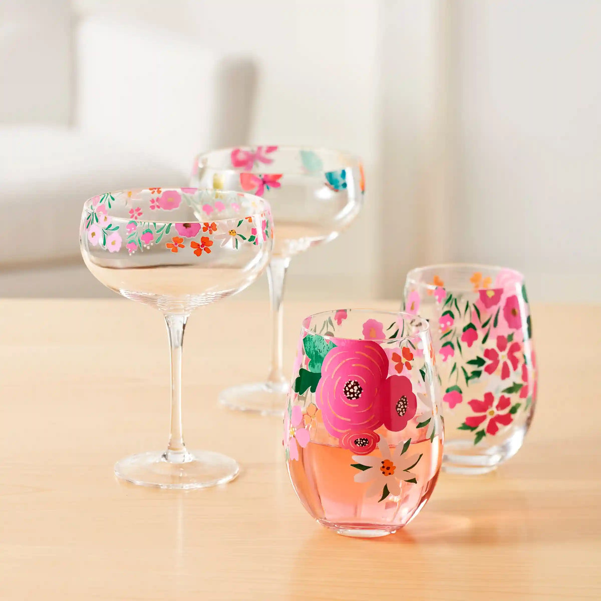 Floral Brights Coupe Glasses, Set of 2