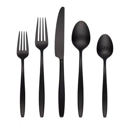 Nylah Black Satin 20-Piece Flatware Set